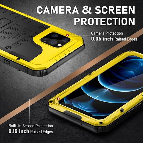 Beasyjoy for iPhone XR Metal Case, Waterproof Heavy Duty Case with Built-in Screen Protector, Full Body Protective Shockproof Tough Rugged Military Grade Defender Outdoor Case(Yellow) in Kuwait