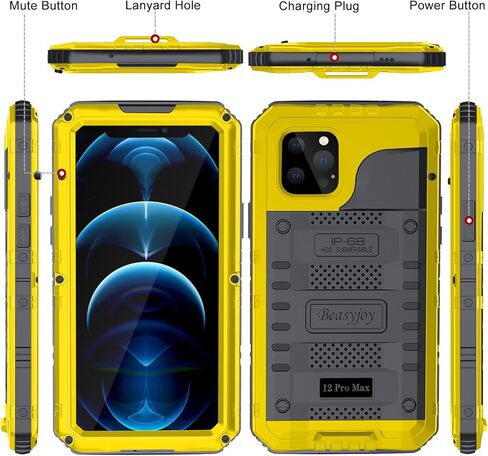 Beasyjoy for iPhone XR Metal Case, Waterproof Heavy Duty Case with Built-in Screen Protector, Full Body Protective Shockproof Tough Rugged Military Grade Defender Outdoor Case(Yellow) in Kuwait