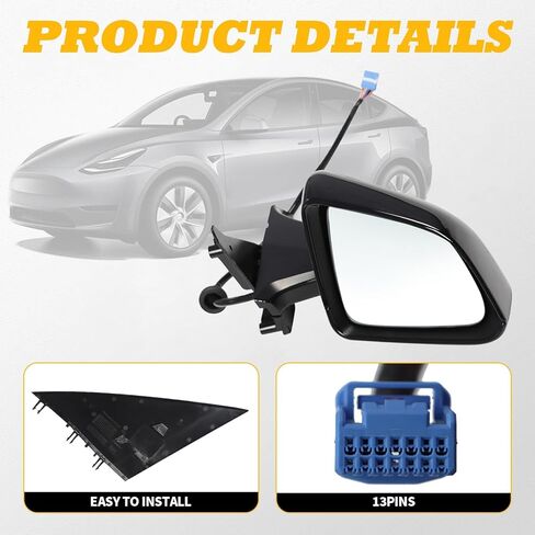 Mirror Assembly Right/Left Black Compatible with 2020 2021 2022 2023 Model Y 1594112-00-C 1594111-00-C (Right) in Kuwait