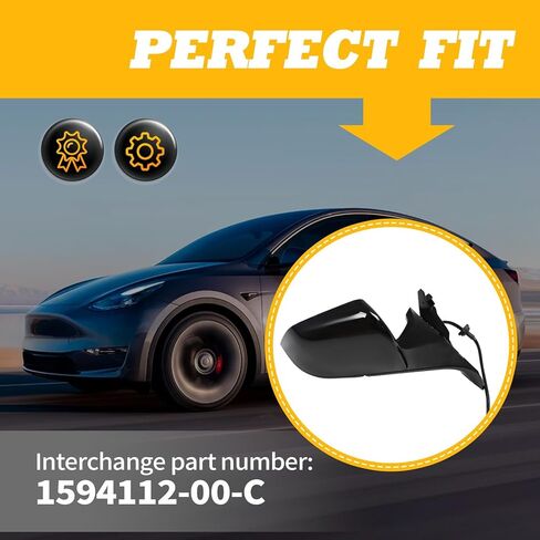 Mirror Assembly Right/Left Black Compatible with 2020 2021 2022 2023 Model Y 1594112-00-C 1594111-00-C (Right) in Kuwait