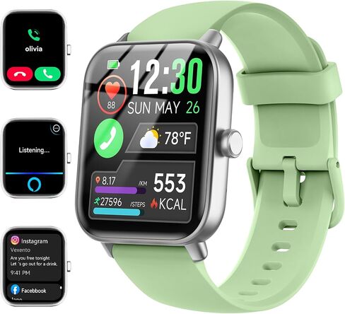 Smartwatch for Men Women, Alexa Built-in, 1.8" Fitness Tracker, IP68 Waterproof Smartwatch for Android & iPhone with Bluetooth Call (Answer/Make), Heart Rate/SpO2/Sleep Monitor/Pedometer, Black in Saudi Arabia