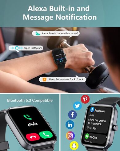 Smartwatch for Men Women, Alexa Built-in, 1.8" Fitness Tracker, IP68 Waterproof Smartwatch for Android & iPhone with Bluetooth Call (Answer/Make), Heart Rate/SpO2/Sleep Monitor/Pedometer, Black in Saudi Arabia