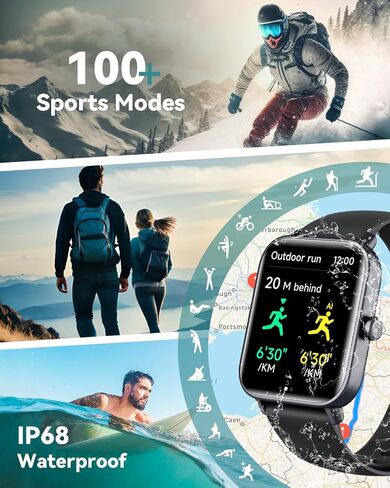 Smartwatch for Men Women, Alexa Built-in, 1.8" Fitness Tracker, IP68 Waterproof Smartwatch for Android & iPhone with Bluetooth Call (Answer/Make), Heart Rate/SpO2/Sleep Monitor/Pedometer, Black in Saudi Arabia