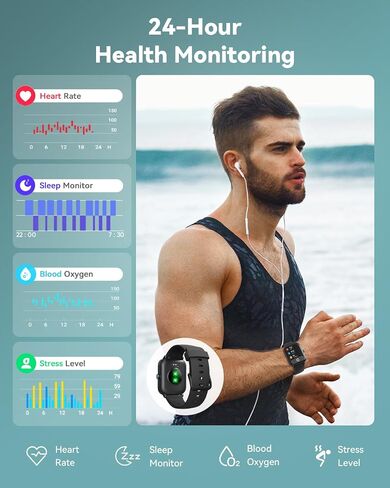 Smartwatch for Men Women, Alexa Built-in, 1.8" Fitness Tracker, IP68 Waterproof Smartwatch for Android & iPhone with Bluetooth Call (Answer/Make), Heart Rate/SpO2/Sleep Monitor/Pedometer, Black in Saudi Arabia