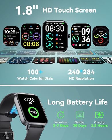 Smartwatch for Men Women, Alexa Built-in, 1.8" Fitness Tracker, IP68 Waterproof Smartwatch for Android & iPhone with Bluetooth Call (Answer/Make), Heart Rate/SpO2/Sleep Monitor/Pedometer, Black in Saudi Arabia