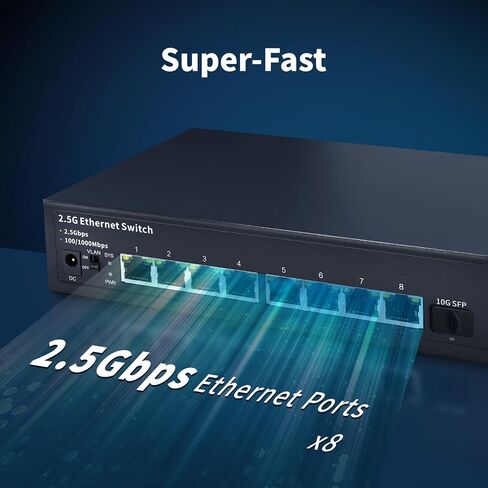 STEAMEMO 8-Port 2.5G Ethernet Switch with 10G SFP | Plug-and-Play Unmanaged Network Switch | 60Gbps Switching Capacity | Compatible with Gigabit/2.5Gb Multi-Gig for NAS, PC, Gaming & Home Office in Kuwait
