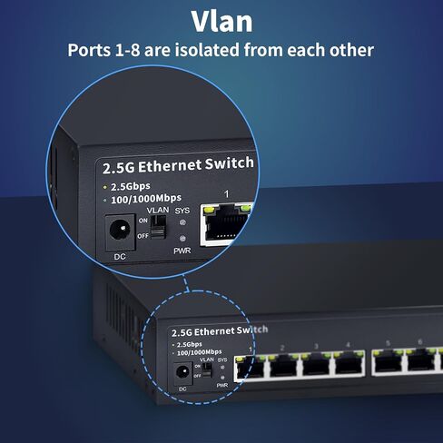 STEAMEMO 8-Port 2.5G Ethernet Switch with 10G SFP | Plug-and-Play Unmanaged Network Switch | 60Gbps Switching Capacity | Compatible with Gigabit/2.5Gb Multi-Gig for NAS, PC, Gaming & Home Office in Kuwait