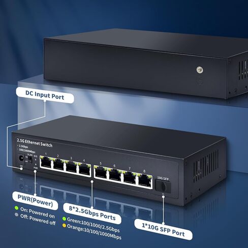 STEAMEMO 8-Port 2.5G Ethernet Switch with 10G SFP | Plug-and-Play Unmanaged Network Switch | 60Gbps Switching Capacity | Compatible with Gigabit/2.5Gb Multi-Gig for NAS, PC, Gaming & Home Office in Kuwait