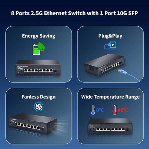 STEAMEMO 8-Port 2.5G Ethernet Switch with 10G SFP | Plug-and-Play Unmanaged Network Switch | 60Gbps Switching Capacity | Compatible with Gigabit/2.5Gb Multi-Gig for NAS, PC, Gaming & Home Office in Kuwait