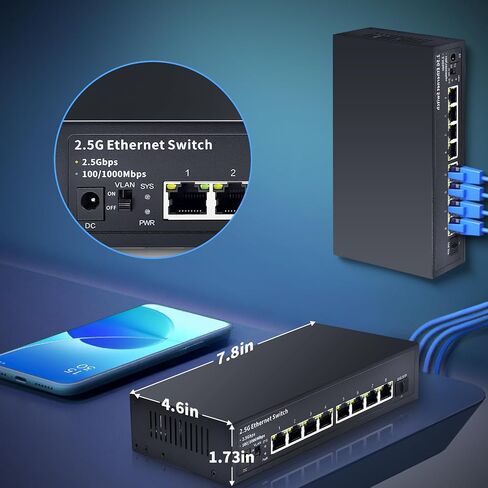 STEAMEMO 8-Port 2.5G Ethernet Switch with 10G SFP | Plug-and-Play Unmanaged Network Switch | 60Gbps Switching Capacity | Compatible with Gigabit/2.5Gb Multi-Gig for NAS, PC, Gaming & Home Office in Kuwait