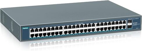 YuanLey 48 منفذ Gigabit PoE Switch غير مُدار مع 2 1000Mbps SFP Uplink، 50 منفذ 802.3af/at 800W PoE + محول شبكة عالي الطاقة، طاقة معدنية مثبتة على حامل عبر إيثرنت in Saudi Arabia