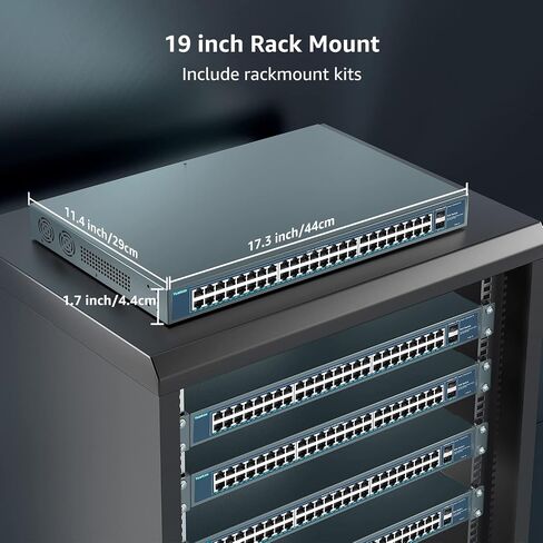 YuanLey 48 منفذ Gigabit PoE Switch غير مُدار مع 2 1000Mbps SFP Uplink، 50 منفذ 802.3af/at 800W PoE + محول شبكة عالي الطاقة، طاقة معدنية مثبتة على حامل عبر إيثرنت in Saudi Arabia