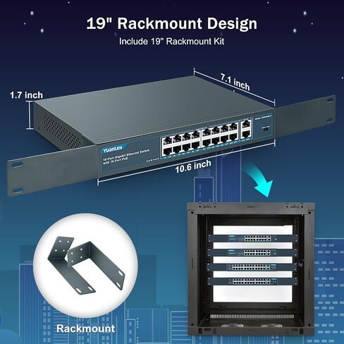 YuanLey 48 منفذ Gigabit PoE Switch غير مُدار مع 2 1000Mbps SFP Uplink، 50 منفذ 802.3af/at 800W PoE + محول شبكة عالي الطاقة، طاقة معدنية مثبتة على حامل عبر إيثرنت in Saudi Arabia
