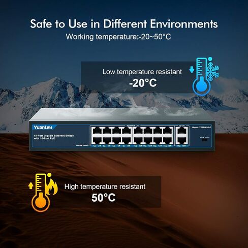 YuanLey 48 منفذ Gigabit PoE Switch غير مُدار مع 2 1000Mbps SFP Uplink، 50 منفذ 802.3af/at 800W PoE + محول شبكة عالي الطاقة، طاقة معدنية مثبتة على حامل عبر إيثرنت in Saudi Arabia