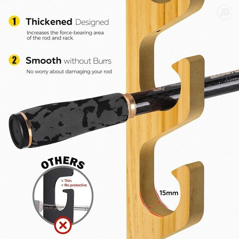 PLUSINNO WH5 Horizontal Fishing Rod/Pole Holders for Garage, Wall or Ceiling Mounted Fishing Rod Rack, Solid Wood Fishing rod Holder Holds up to 5 Rod or Combos or Nets Storage Racks in Kuwait