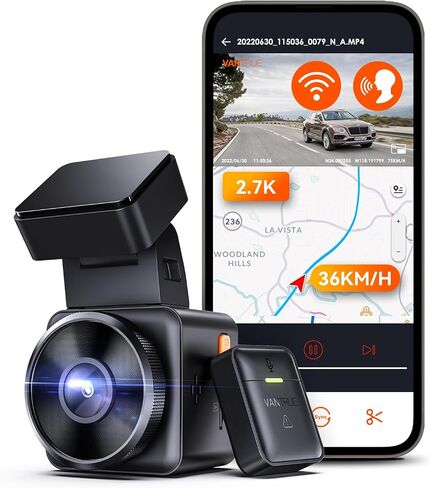 Vantrue E1 Lite 1080P WiFi Mini Dash Cam with GPS and Speed, Free App, Voice Control Detachable Dash Camera, 24 Hours Parking Mode, Night Vision, Motion Detection, Loop Recording, Support 512GB Max in Kuwait