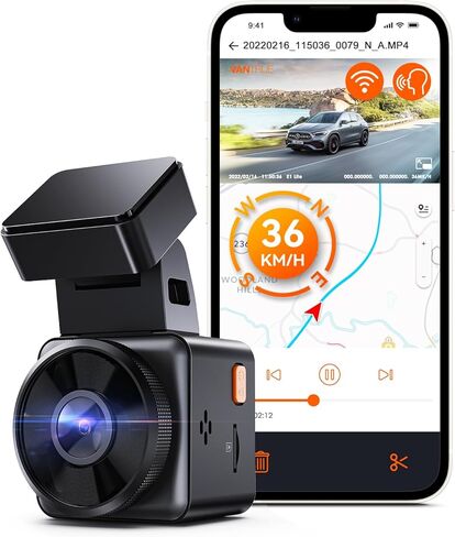 Vantrue E1 Lite 1080P WiFi Mini Dash Cam with GPS and Speed, Free App, Voice Control Detachable Dash Camera, 24 Hours Parking Mode, Night Vision, Motion Detection, Loop Recording, Support 512GB Max in Kuwait