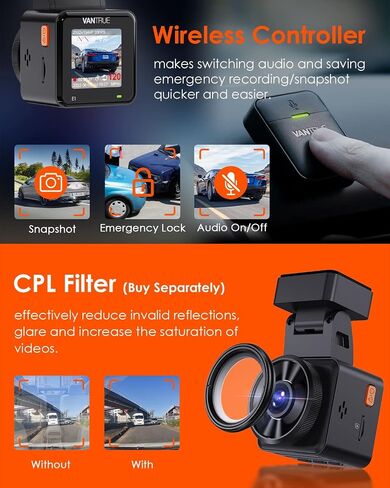Vantrue E1 Lite 1080P WiFi Mini Dash Cam with GPS and Speed, Free App, Voice Control Detachable Dash Camera, 24 Hours Parking Mode, Night Vision, Motion Detection, Loop Recording, Support 512GB Max in Kuwait