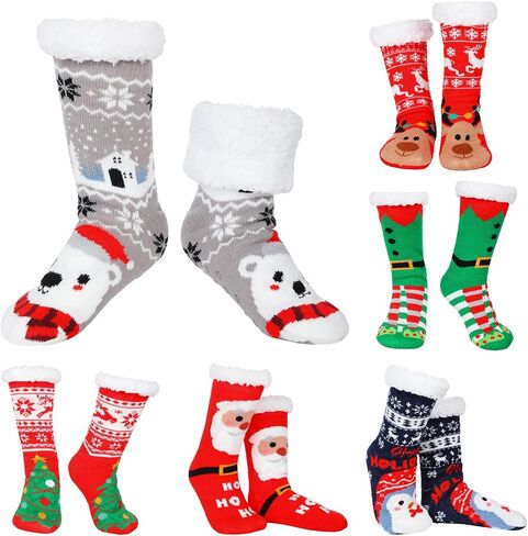 Suhine 6 Pairs Winter Women's Non Slip Slipper Socks With Grippers Soft Warm Fuzzy Fleece Lining Knitting Slipper Socks for Gifts in Saudi Arabia