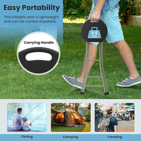 Goplus Folding Stool, Extra Tall 28 inch Foldable Camping Stool for Adults with 550 lb Capacity, Portable Plastic Fold up Stool, Collapsible Round Stool with Handle for Fishing Hiking Gardening BBQ in Saudi Arabia