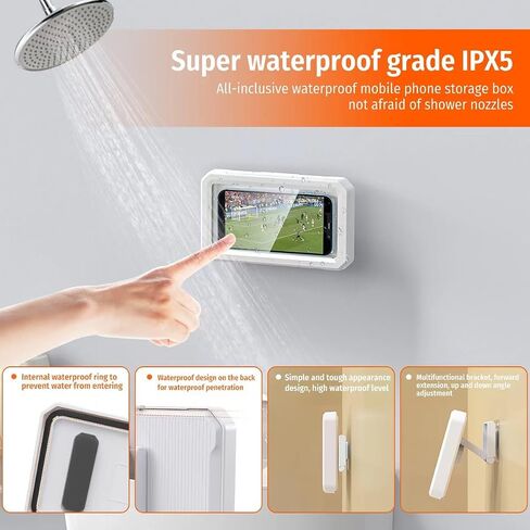 Shower Phone Holder Waterproof, 360° Rotation Phone Case, Anti-Fog High Sensitivity Stand for Bathroom Wall Mirror Bathtub Kitchen Up to 6.8 Inch Cell Phone in Saudi Arabia