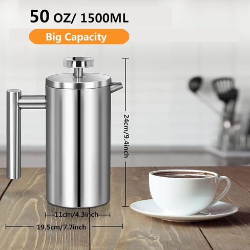 12 oz / 350 ml Stainless Steel French Press Coffee Maker, Double-Wall Insulated Small Coffee Press with 2 Extra Filters and Coffee Spoon, Single Serve French Press for Home, Office and Camping in Kuwait
