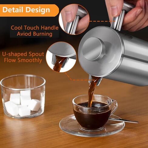 12 oz / 350 ml Stainless Steel French Press Coffee Maker, Double-Wall Insulated Small Coffee Press with 2 Extra Filters and Coffee Spoon, Single Serve French Press for Home, Office and Camping in Kuwait