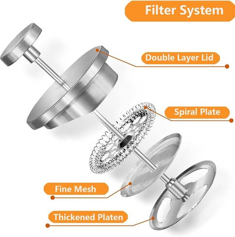 12 oz / 350 ml Stainless Steel French Press Coffee Maker, Double-Wall Insulated Small Coffee Press with 2 Extra Filters and Coffee Spoon, Single Serve French Press for Home, Office and Camping in Kuwait