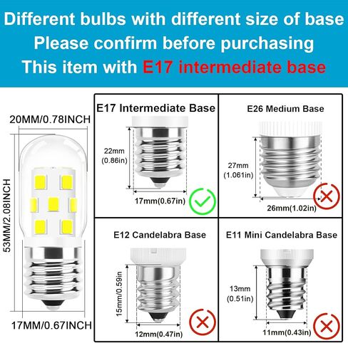 E17 LED Bulb Dimmable, 30W-40W Incandescent Equivalent, Daylight White 6000K, Fit for LG Whirlpool Frigidaire Kenmore GE Over The Range Microwave, 125V 3W 360LM, Repalces 6912W1Z004B, 8206232A, 2Pcs in Saudi Arabia