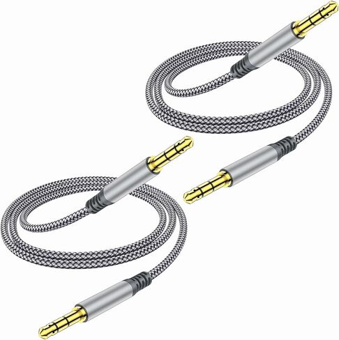 3.5mm Nylon Braided Aux Cable (3.3ft/1m) - Male to Male Audio Auxiliary Cord for Headphones, Car, Home Stereos, Speaker, iPhone, iPad, iPod, Echo - Gray (3.3FT) in Saudi Arabia