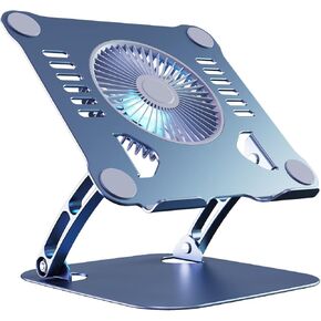 Laptop Cooling Stand with 3 Speed Fan, Adjustable Height & Angle, 360 Rotation Base, Carbon Steel Framework, Ultra-Quiet & Super Sturdy for up to 16"Laptop - Black