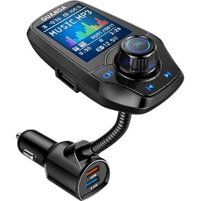 Upgraded Bluetooth FM Transmitter for Car, Wireless Radio Adapter Kit W 1.8" Color Display Hands-Free Call AUX in/Out SD/TF Card USB Fast Charge 18W for All Smartphones Audio Players - Black