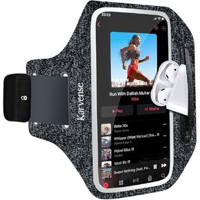 Running Phone Holder, Arm Band for Running for iPhone & Samsung Galaxy, Cell Phone Armband Holder for Walking, Gym, Workout, Men, Women, w/Adjustable Strap & Zipper Pocket (Black-L)