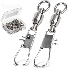AMYSPORTS Fishing Swivels with Interlock Snap Ball Bearing Swivels Fishing Snap Swivels Saltwater Freshwater Fishing Tackle Leader Lure Jigs Line Fishing Connector