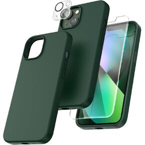 TOCOL 5 in 1 for iPhone 13 Case, with 2 Pack Screen Protector + 2 Pack Camera Lens Protector, Liquid Silicone Phone Case for iPhone 13, Alpine Green