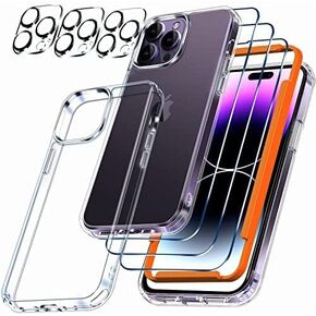 Milomdoi [10 in 1 for iPhone 14 Pro Max Case Clear with 3 Pack Screen Protector Accessories 3 Pack Camera Lens Cover Protective Slim Thin Cute Phone Cases Funda Suitable with MagSafe Women Men