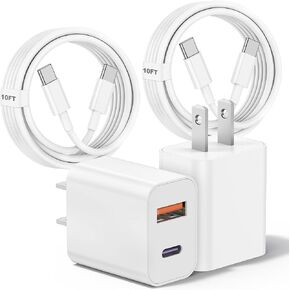For iPhone 15 Fast Charger,[Apple MFI Certified] 2Pack Dual Port 20W PD Power USB C Wall Charger Adapter with 10FT Long USB C Fast Charging Cable for iPhone 15/15 Pro/15 Pro Max/15 Plus, iPad and More