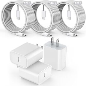 [3 Pack]Long 10FT iPhone 16 15 Charger 20W Fast Wall Charger Block,10Foot USB C to C Braided Woven Cable Fast Charging for iPhone 16/16 Pro/16 Pro Max/16 Plus/iPhone 15/15 Pro/15 Pro Max/iPad 12.9 Pro