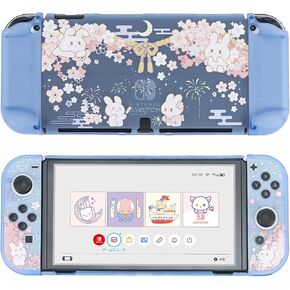 GeekShare Hard Shell Protective Case for Switch OLED Model Cute Rabbit Slim Cover Case Compatible with Nintendo Switch OLED and Joy Con - Hanabi Bunny