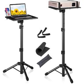 Tall Projector Stand Tripod from 23.5" to 63.5", Adjustable Laptop Tripod Stand with Gooseneck Phone Holder, Heavy Duty Computer Floor Stable for Outdoor, Office Home, Stage, Studio 1 Pack