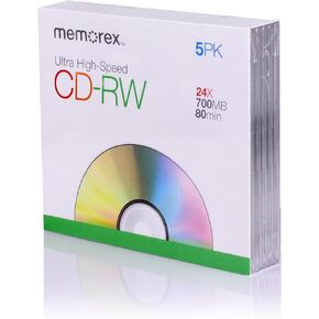 Memorex CD-RW Media 16X-24X 80MIN Ultra Speed with Slim Jewel Cases - 5 pack in Kuwait