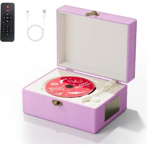 Time Music Box CD Player with Speakers; Bluetooth Transmitter; Festival Gift; BGM Player for Home Decor (Purple)