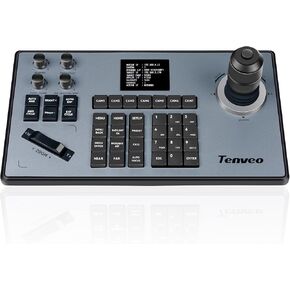Tenveo PTZ Camera Joystick Controller, 5'' LCD Screen Real-time Preview 4D Joystick Conference Control Keyboard Support NDI PoE VISCA Pelco-D/P RS422/RS485 RS232 RJ45 For Church Live/Events/Streaming