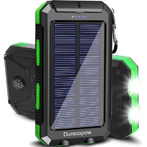 Solar Charger, 20000mAh Portable Outdoor Waterproof Solar Power Bank, Camping External Backup Battery Pack Dual 5V USB Ports Output, 2 Led Light Flashlight with Compass (Orange)