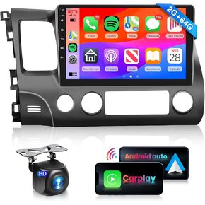 Podofo 2G 64G Car Stereo Radio for Honda Civic 2006-2011 CarPlay Android Auto MirrorLink, 10.1 inch Android 1080P HD IPS Touch Screen Civic Car Radio with GPS WiFi FM AHD Backup Camera HiFi/16 EQ