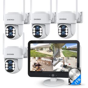 Security Camera System Outdoor Wireless for Home, ZHXINSD Dual Lens 6MP 10X Hybrid Zoom 360° Auto-Track 4 Cameras Set with 12.5" Monitor, 2.4/5G 10CH 4K NVR 24/7 Record Two-Way Audio Indoor 1TB HDD in Saudi Arabia