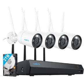 REOLINK 4K Security Camera System, 4pcs Outdoor 4K/8MP Plug-in WiFi 6 Cameras, Full Metal Material, Color Night Vision, Person/Vehicle/Animal Detection, 16CH WiFi NVR with 2TB HDD, RLK12-800WB4