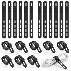 10Pack Silicone Cable Ties Cord Organizer Wrap - Lamicall [Reusable Washable] Wire Ties Management with Lock Buckle, Elastic Adjustable Charger Cable Strap Tie, Electrical Cord Keeper for Travel Home