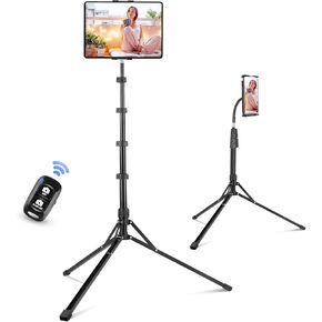 Aureday Stand Floor, 67" Height Adjustable Tripod Stand, Tablet Stand with Extendable Holder for iPad Mini/ Air/ Pro, Kindle, Switch, Smartphones, and All 4.7" to 12.9" Devices