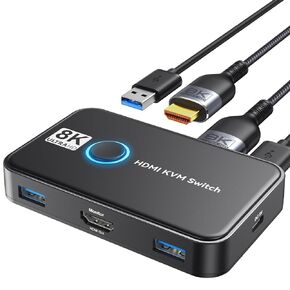 KVM Switch 1 Monitors 2 Computers Viagkiki USB Switch for 2 Computers Share Keyboard Mouse Printer and one HD Monitor Support UHD 8K@60Hz with 2 USB Cable and 2 HDMI Cable (Black)